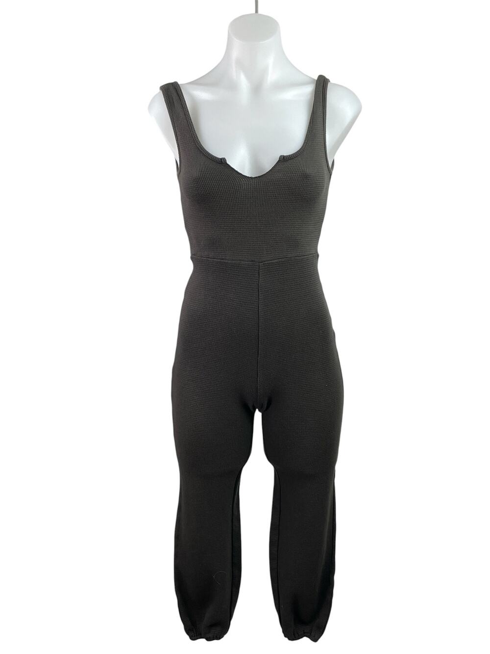 Isalis Women's Gray Sleeveless Ribbed Knit Scoop Neck Romper Jumpsuit Size S